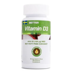 Vitamin D3+kokosolja 90 kapslar